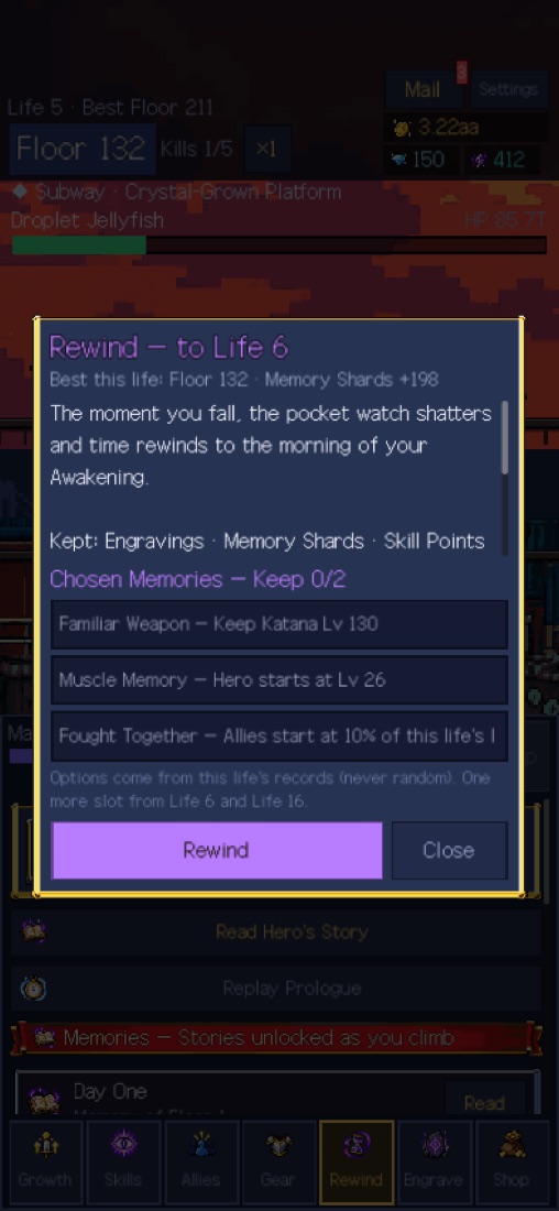 Rewind — choose the memories to carry over